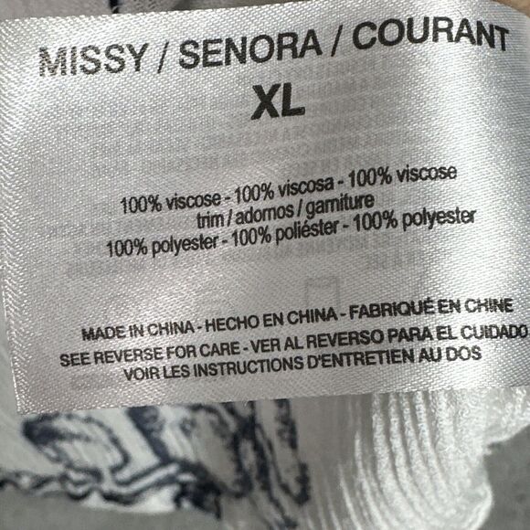 VTG  America Blues White Blue Floral Blouse XL Crinkle Texture Boho Tunic Top - Picture 11 of 12